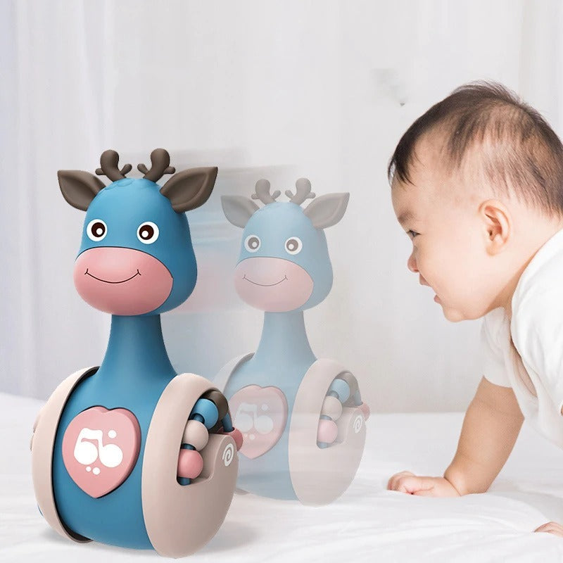 Sliding Deer Baby Tumbler Rattle 3 In 1 Sliding Tumbler Toy Baby Rattle Montessori Bath Toy For W Built-in Ring Bear Roly-Poly Early Learning Christmas Tumbler