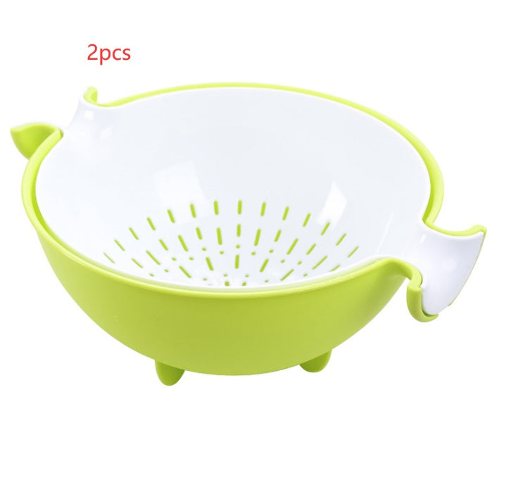 Multifunctional rotary drain basket plastic round double fruit basket washing basket