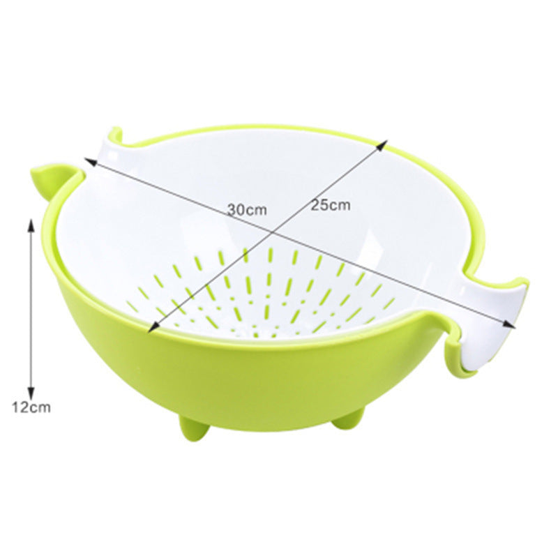 Multifunctional rotary drain basket plastic round double fruit basket washing basket