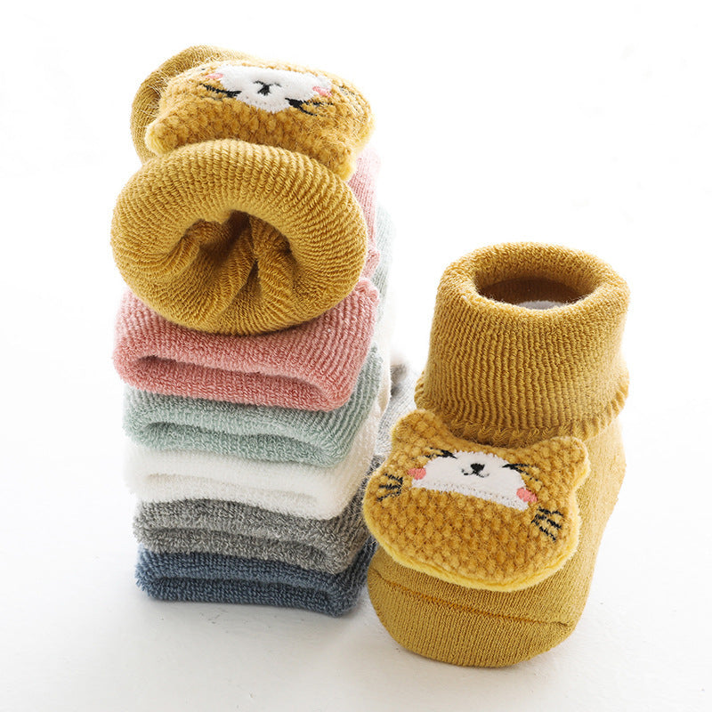 Baby Slip Socks With Plush And Thick Hoops