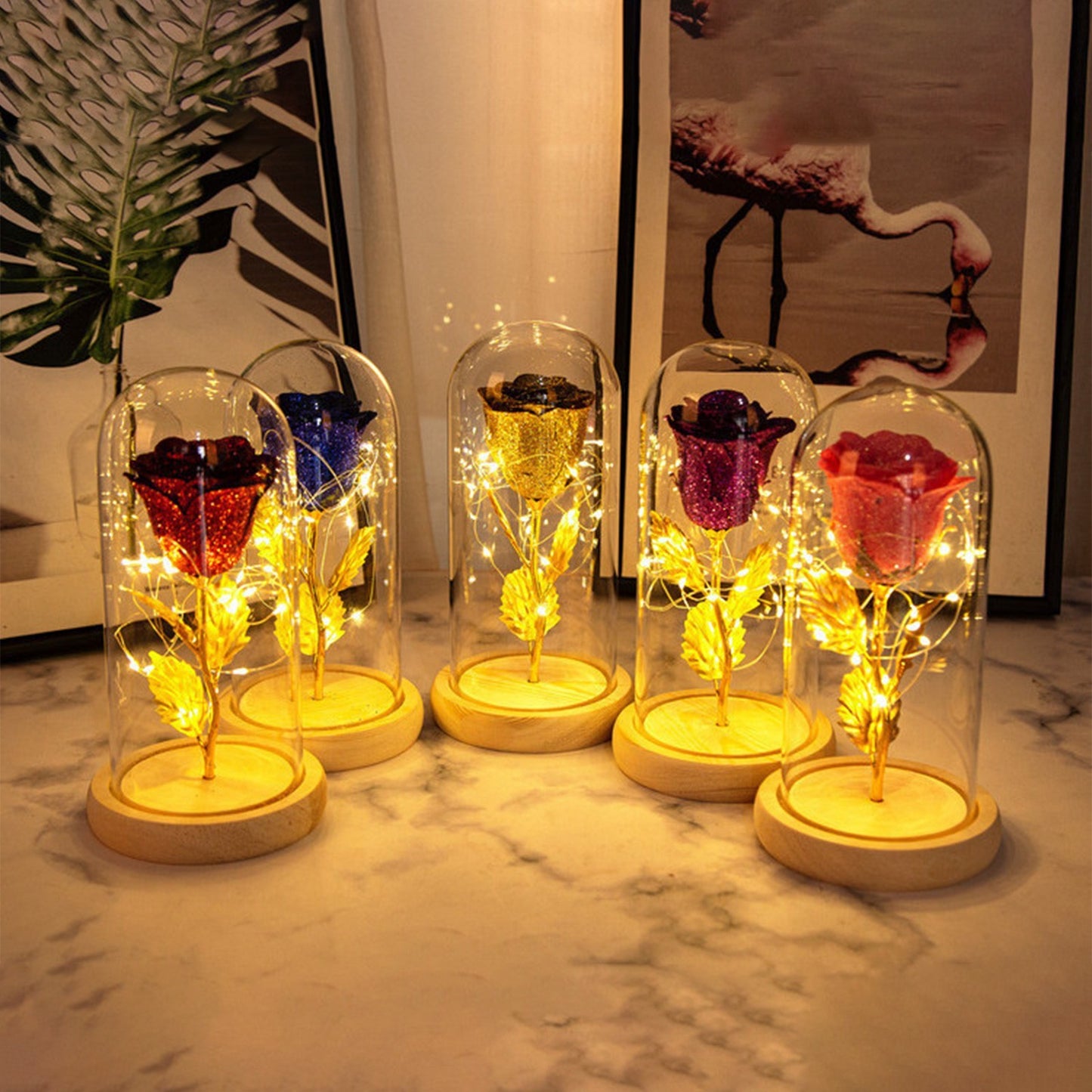 Eternal Rose Flowers LED Light In Glass Cover