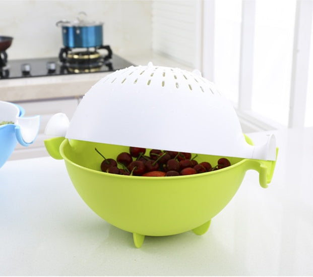 Multifunctional rotary drain basket plastic round double fruit basket washing basket