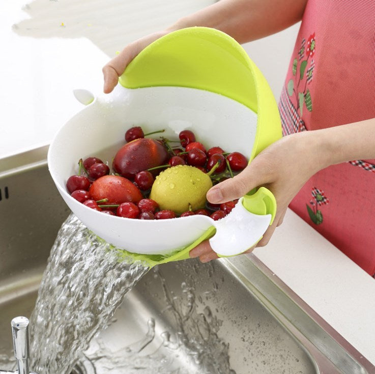 Multifunctional rotary drain basket plastic round double fruit basket washing basket